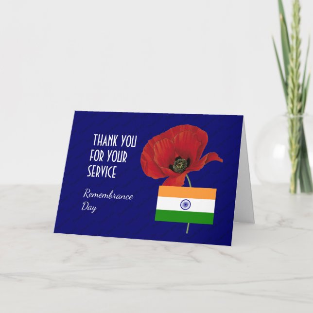 Poppy | Veterans | INDIA Flag | REMEMBRANCE DAY Thank You Card (Front)