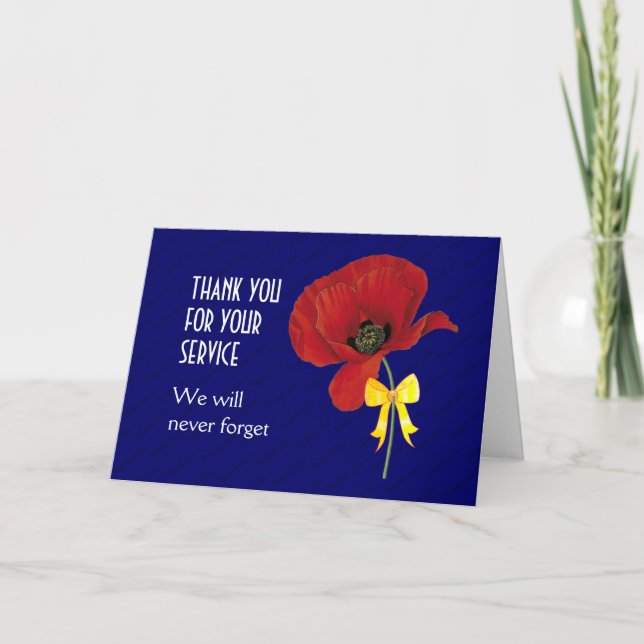 Poppy | Veterans |  Never Forget | REMEMBRANCE DAY Thank You Card (Front)