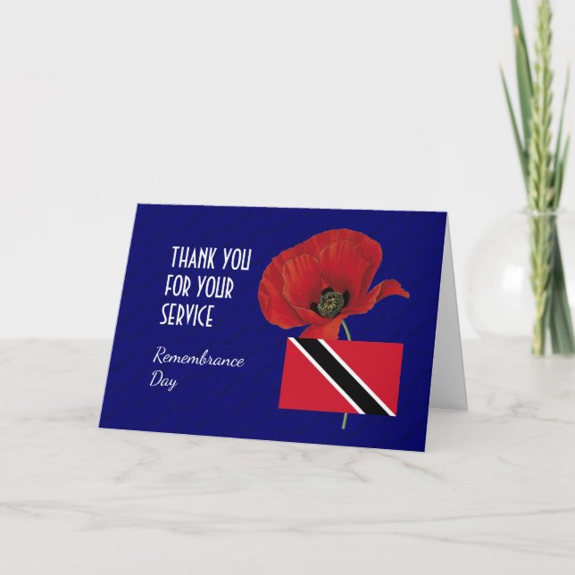 Poppy | Veterans | TRINIDAD Flag | REMEMBRANCE DAY Thank You Card (Front)