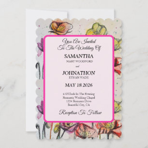 Poppy Watercolor Flower Floral Wedding Invitation