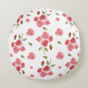 Poppy Watercolor Flower Round Cushion