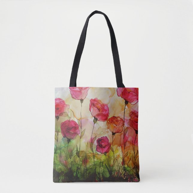  Poppy Watercolor Personalised Mother's Day  Tote Bag (Front)