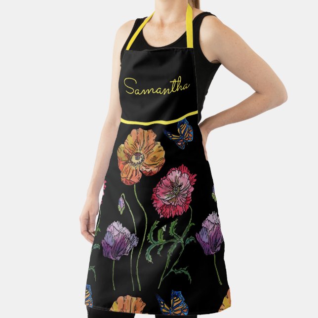 Poppy Watercolor Poppies Flower floral art Apron (Insitu)