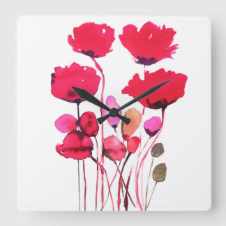 Poppy watercolor square wall clock