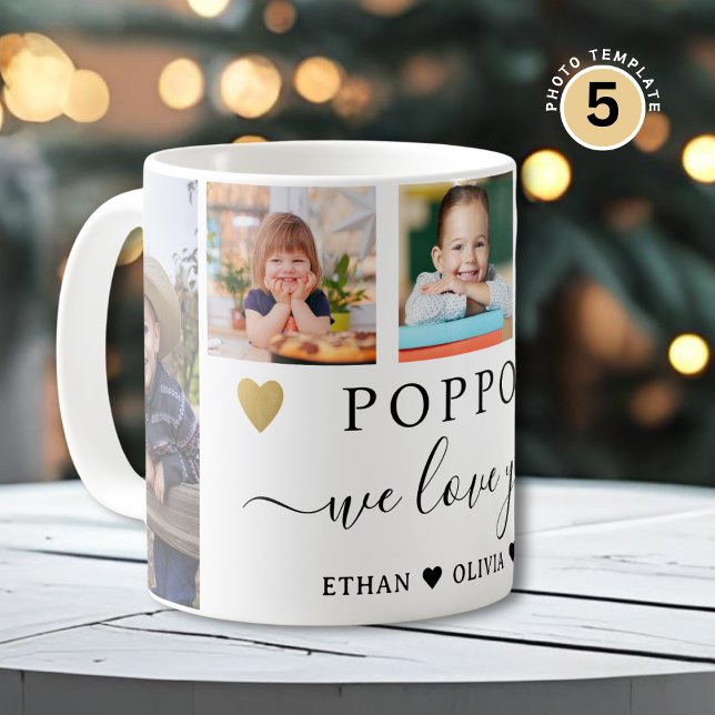 Poppy We Love You Grandkids 5 Photo Collage Coffee Mug (Creator Uploaded)