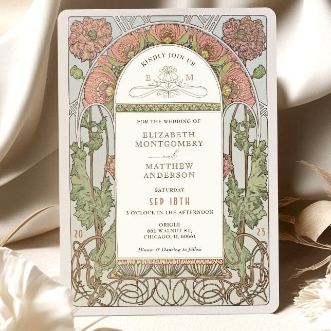 Poppy Wedding Invitations Art Nouveau by Mucha (Creator Uploaded)