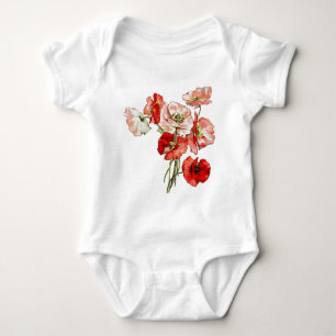 Poppy wild flower monogram baby bodysuit