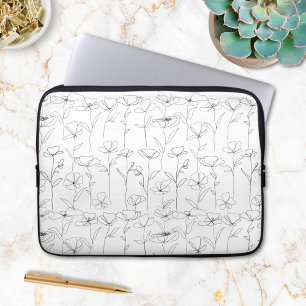 Poppy Wildflower Black and White Minimalist Floral Laptop Sleeve