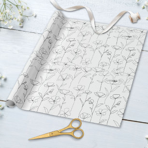 Poppy Wildflower Black and White Minimalist Floral Wrapping Paper
