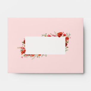 Poppy Wildflower Floral Pink Wedding Envelope