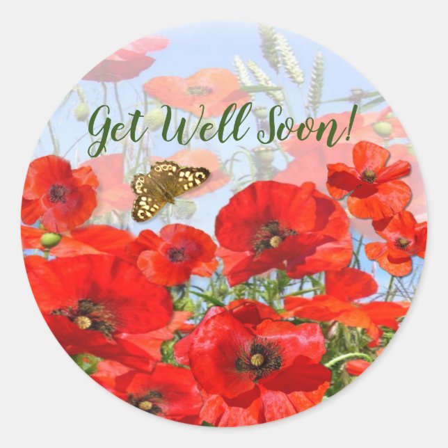 Poppyfield and Butterfly Classic Round Sticker (Front)