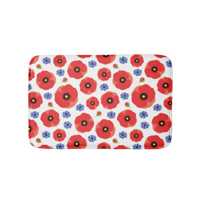 Poppys And Cornflowers Pattern Bath Mat (Front)