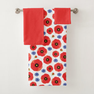 Poppys And Cornflowers Pattern Bath Towel Set