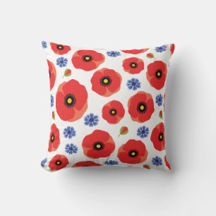Poppys And Cornflowers Pattern Cushion