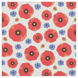Poppys And Cornflowers Pattern Fabric