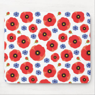 Poppys And Cornflowers Pattern Mouse Pad