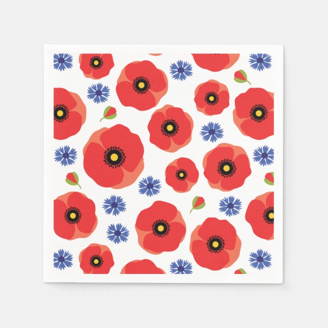 Poppys And Cornflowers Pattern Napkin (Front)