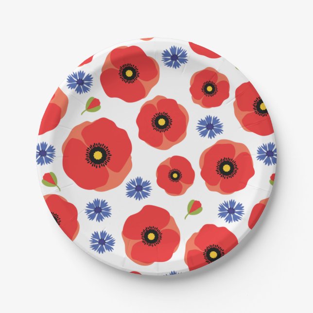 Poppys And Cornflowers Pattern Paper Plate (Front)