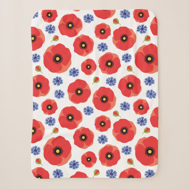 Poppys And Cornflowers Pattern Sherpa Blanket (Front)