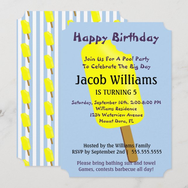 Pops and Ice Cream Birthday Party Invitation (Front/Back)
