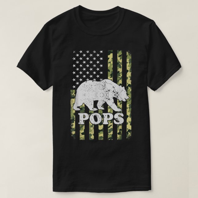 Pops Bear Camping Hiking Camouflage USA American F T-Shirt (Design Front)
