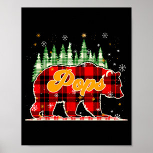 Pops Bear Christmas Red Black Plaid Family Matchin Poster