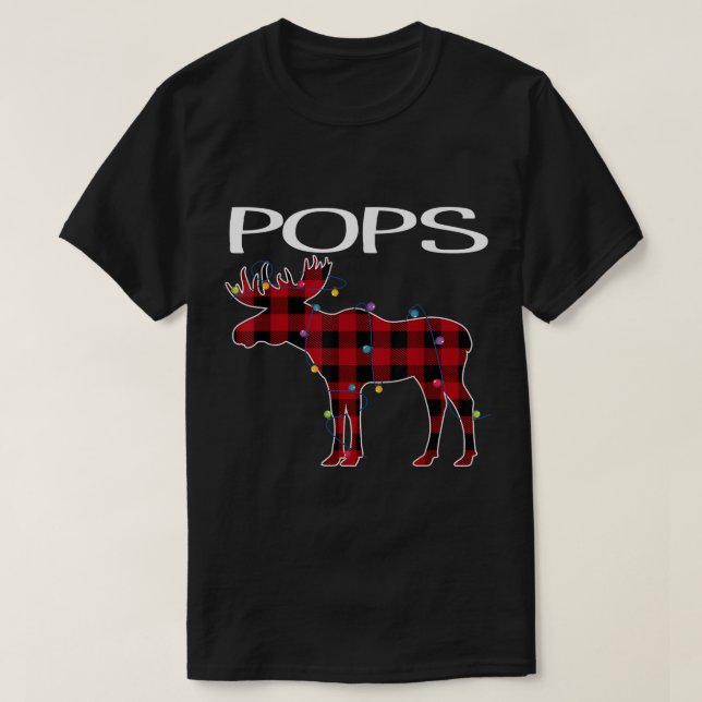 Pops Christmas Plaid Moose Design T-Shirt (Design Front)