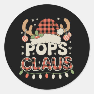 Pops Claus Christmas Lights Red Buffalo Plaid Xmas Classic Round Sticker