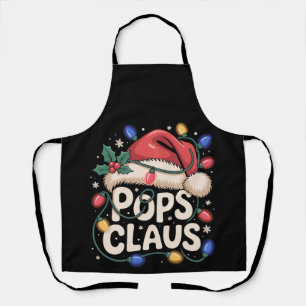 Pops Claus Christmas Santa Hat Lights Holly Xmas Apron