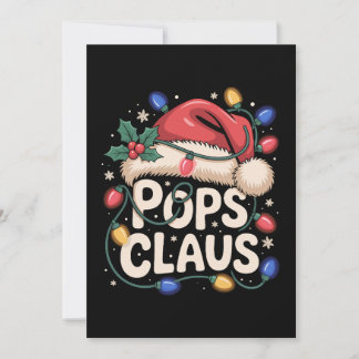 Pops Claus Christmas Santa Hat Lights Holly Xmas Invitation