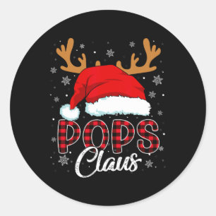 Pops Claus Santa Hat Reindeer Red Plaid Matching F Classic Round Sticker