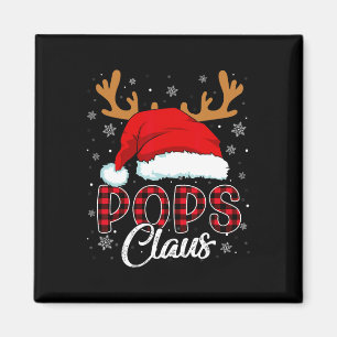 Pops Claus Santa Hat Reindeer Red Plaid Matching F Magnet
