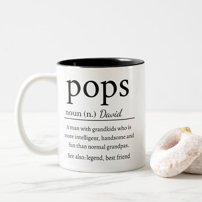 Pops Definition Personalised Funny Grandpa Two-Tone Coffee Mug (With Donut)