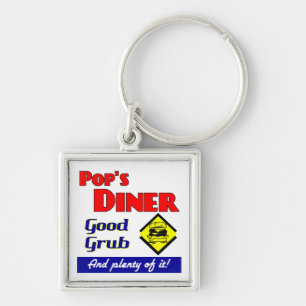 Pops Diner Retro Kitchen Saying Keychain