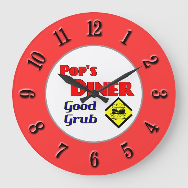 Pop's Diner Retro Red Kitchen Clock (Front)