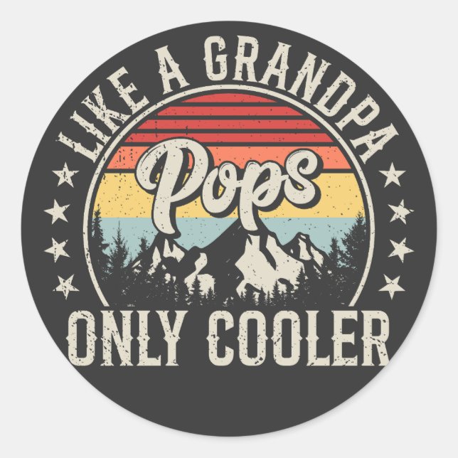 Pops Like a Grandpa Only Cooler Retro Classic Round Sticker (Front)