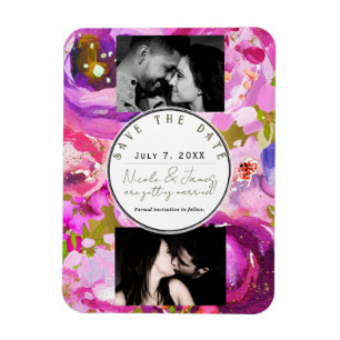 Pops of Pink & Purple Vibrant Floral Save the Date Magnet