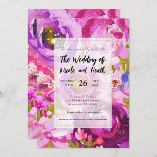 Pops of Pink & Purple Vibrant Floral Wedding Invitation