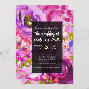 Pops of Pink & Purple Vibrant Floral Wedding Invitation