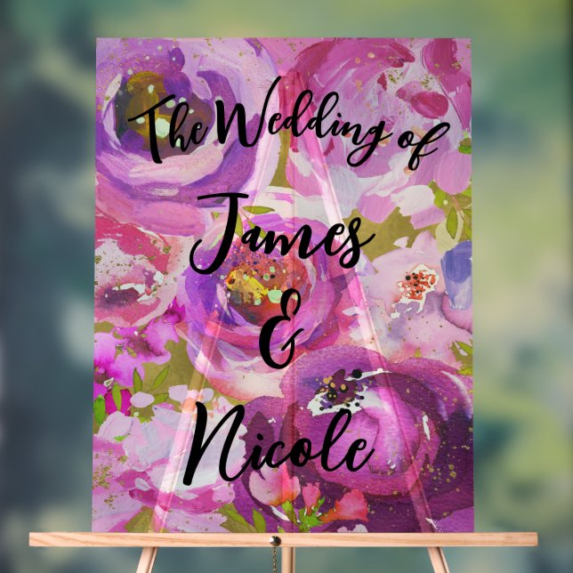 Pops of Pink & Purple Vibrant Floral Wedding Sign (Neutral)