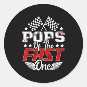 Pops Of The Fast One First Birthday Racing Car Fam Classic Round Sticker