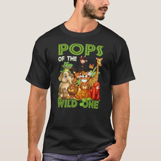 Pops Of The Wild One Birthday Animal Safari Jungle T-Shirt (Front)