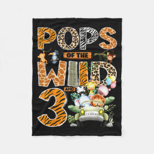 Pops of the wild three 3rd birthday boy safari fleece blanket