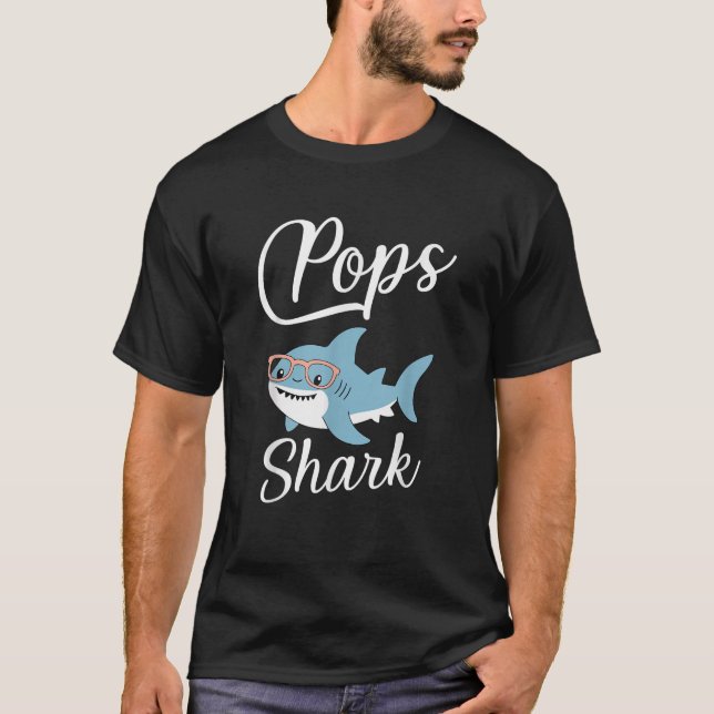 Pops Shark Funny Matching Family Grandpa  T-Shirt (Front)
