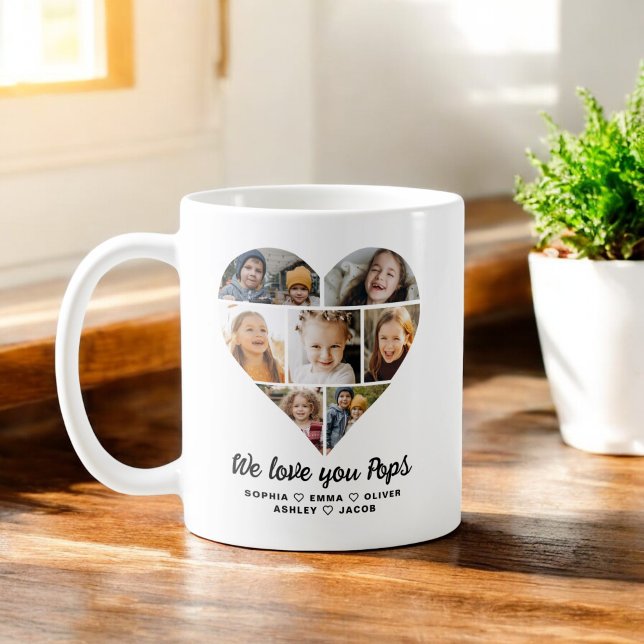 Pops We Love you Hearts Modern Photo Collage Coffee Mug (Creator Uploaded)