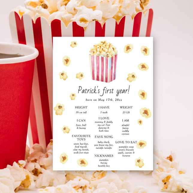 Popscorn First Birthday Milestone Birthday Poster (Creator Uploaded)