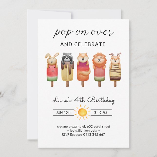 Popsicle Animals Birthday Invitation (Front)