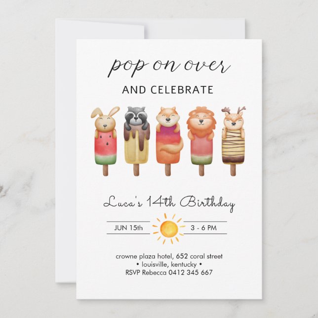 Popsicle Animals Birthday Invitation (Front)