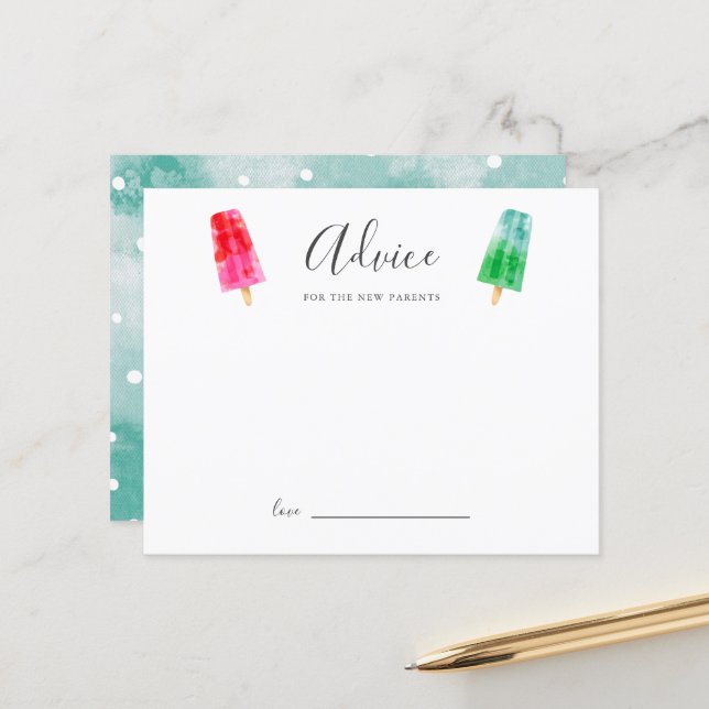 Popsicle Baby Shower Advice for the New Parents (Front/Back In Situ)