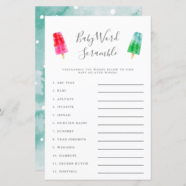 Popsicle Baby Word Scramble Game (Front/Back)